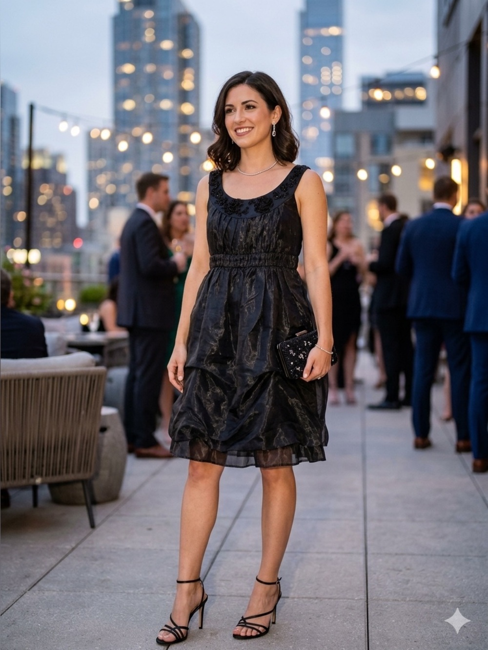 Black Embroidered Cocktail Dress
